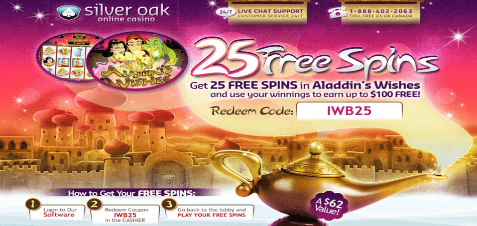 25 Free Spins bonus code to use in Aladdin's Wishes