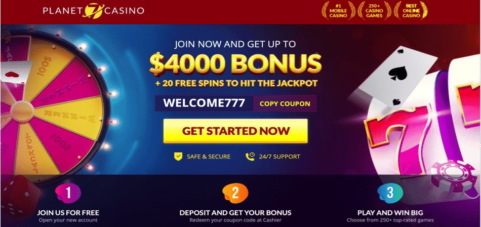 20 Free Spins Jackpot bonus code at Planet 7