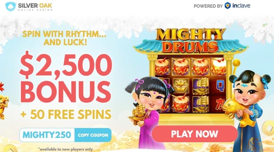 Spin with Rhythm in Mighty Drums - 50 Free Spins at Silver Oak