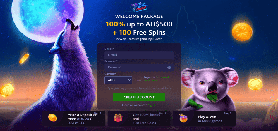 100 Free Spins in Wolf Treasure game by IGTech - 7Bit