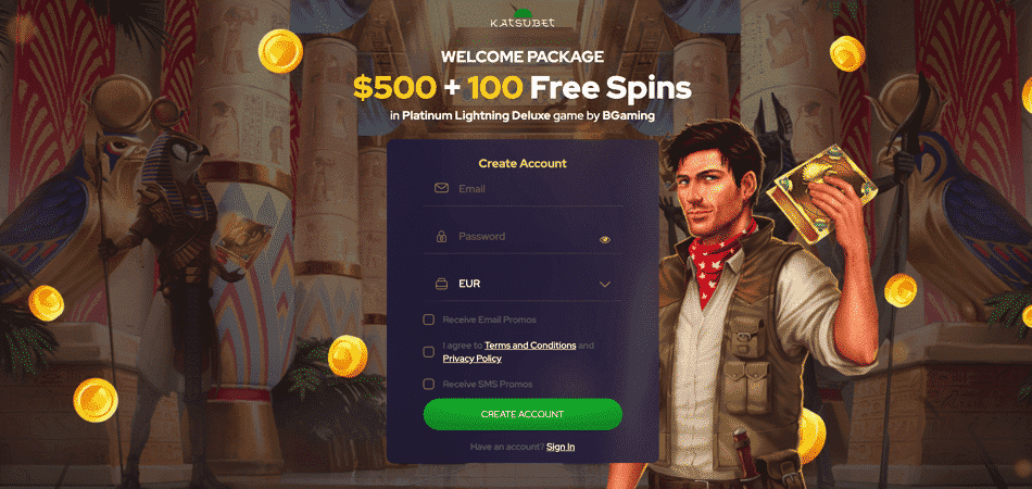 $500 + 100 Spins for New Players at KatsuBet