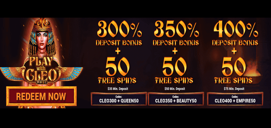 50 Free Spins on Cleopatra Slots at Vegas Rush