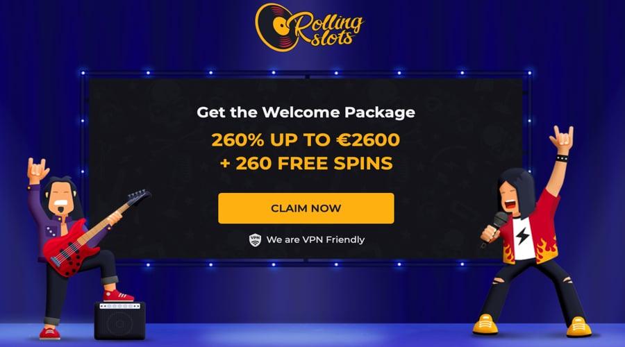 260 Free Spins in Rolling Slots Casino