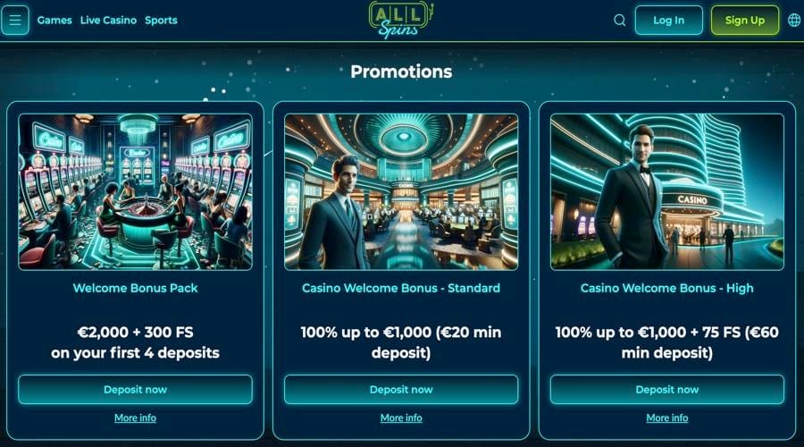 AllSpins Casino Welcome Package for new Players